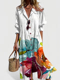 Boho Printed Button Front Maxi Shirt Dress for Women