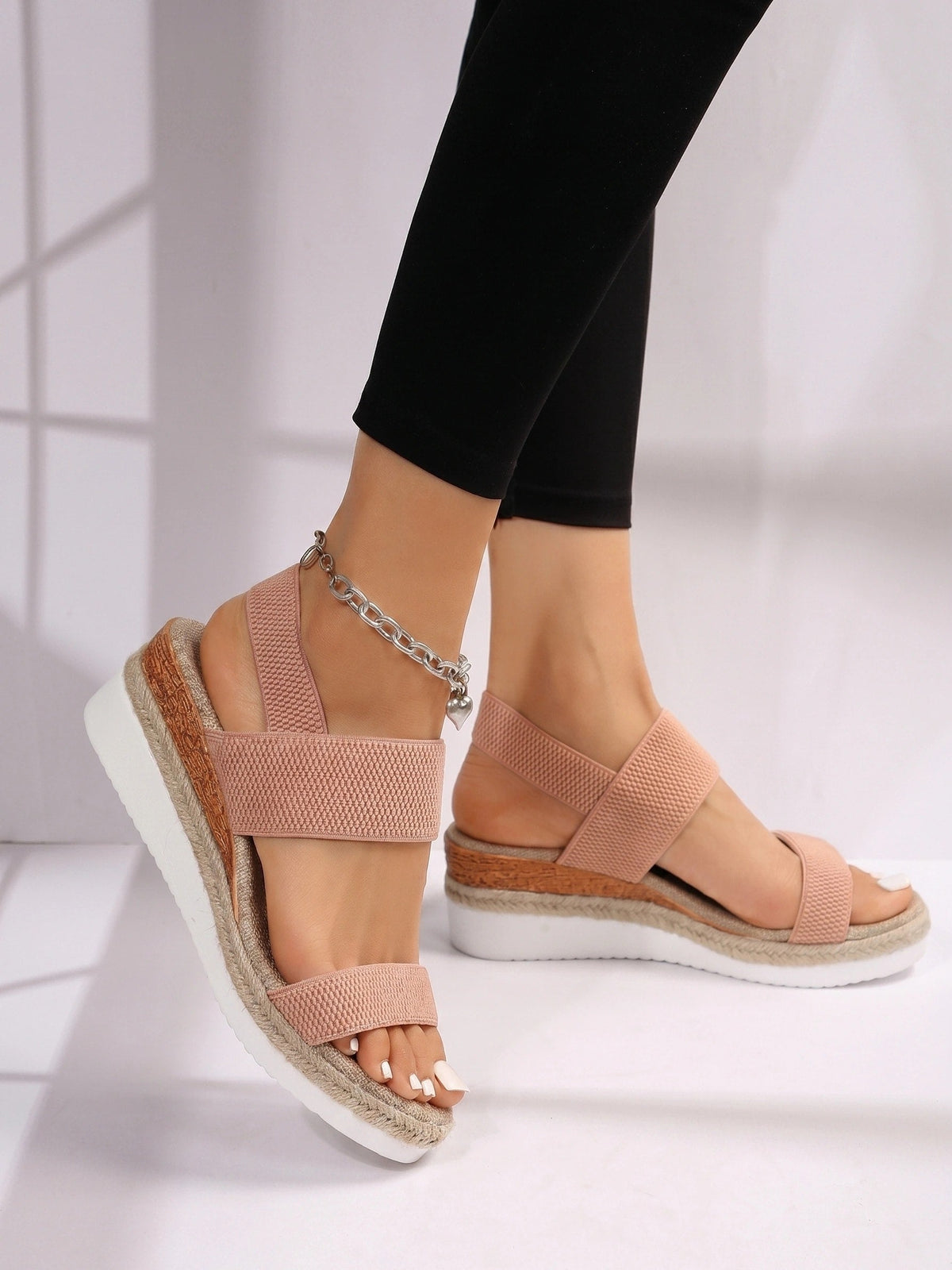 Women's Platform Sandals with Elastic Straps and Support