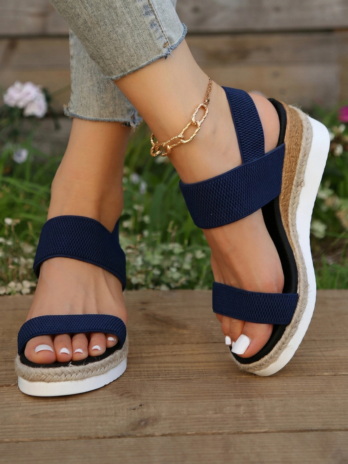 Women's Platform Sandals with Elastic Straps and Support