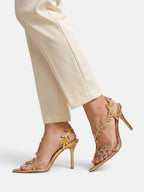 Women's Ankle Strap Sandals with Open Toe and Leaf Embellishments