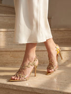 Women's Ankle Strap Sandals with Open Toe and Leaf Embellishments