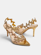 Women's Ankle Strap Sandals with Open Toe and Leaf Embellishments