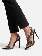 Women's Ankle Strap Sandals with Open Toe and Leaf Embellishments