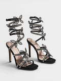 Gleamond | Women's Lace Up Sandals with Butterfly Detail and Stiletto Heel Gleamond