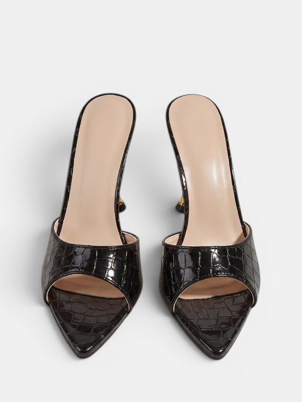Gleamond | Women's Crocodile-Texture High Heel Mules Gleamond