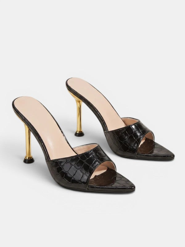 Gleamond | Women's Crocodile-Texture High Heel Mules Gleamond