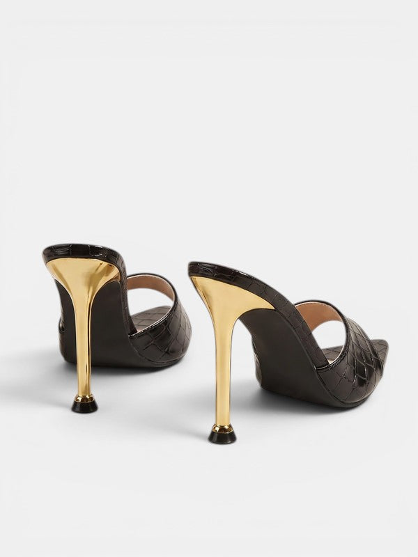 Gleamond | Women's Crocodile-Texture High Heel Mules Gleamond