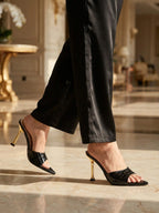 Gleamond | Women's Crocodile-Texture High Heel Mules Gleamond