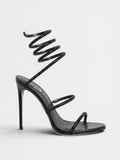 Gleamond | Women's Stiletto Sandals with Open Toe and Spiral Ankle Wrap Gleamond