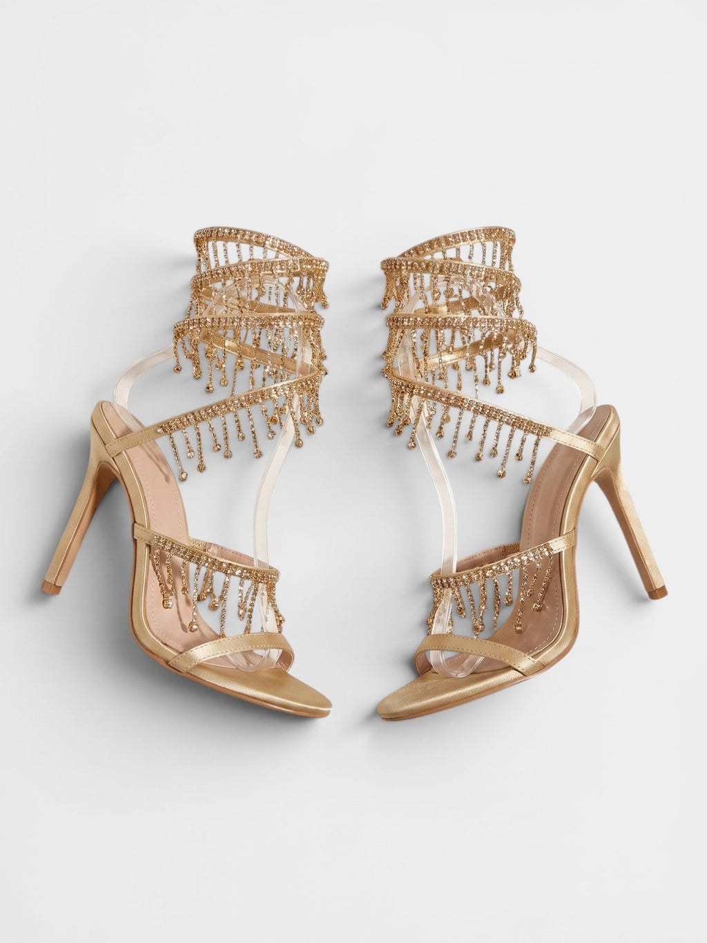Gleamond | Women's Stiletto Sandals with Ankle Strap Crystal Tassels Gleamond