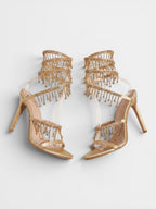Gleamond | Women's Stiletto Sandals with Ankle Strap Crystal Tassels Gleamond
