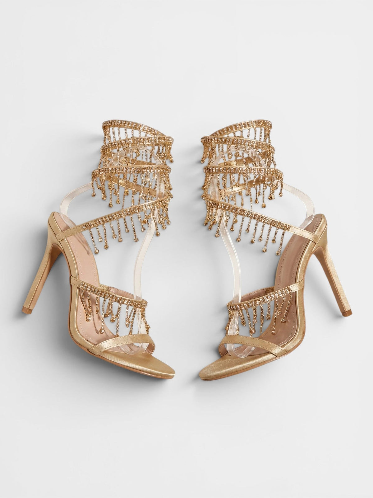 Gleamond | Women's Stiletto Sandals with Ankle Strap Crystal Tassels Gleamond