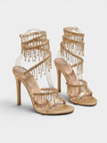 Gleamond | Women's Stiletto Sandals with Ankle Strap Crystal Tassels Gleamond