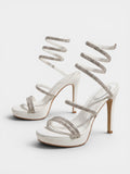 Gleamond | Women's Stiletto Sandals with Open Toe and Spiral Ankle Wrap Gleamond