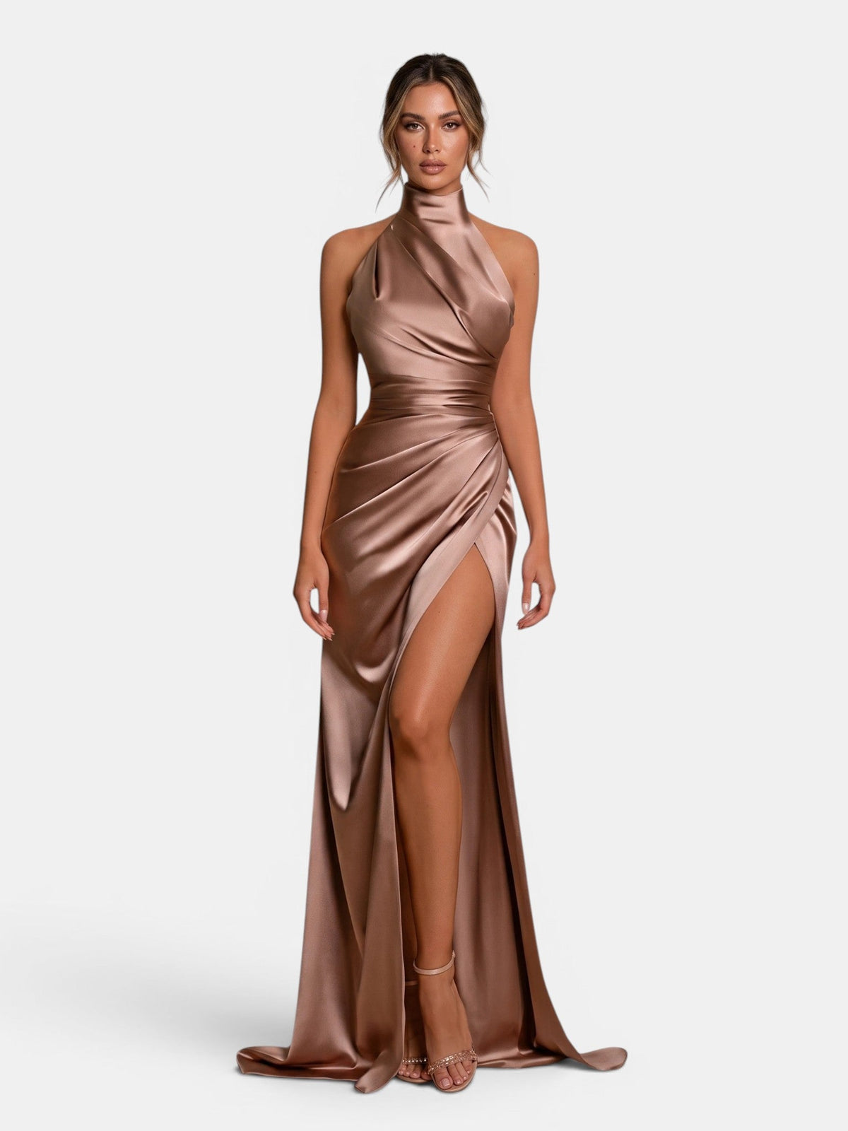 Gleamond | Women's Halter Neck Maxi Dress with Side Split and Draped Design Gleamond