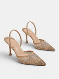 Gleamond | Women's Rhinestone Slingback Pumps with Pointed Toe and Mesh Upper Gleamond