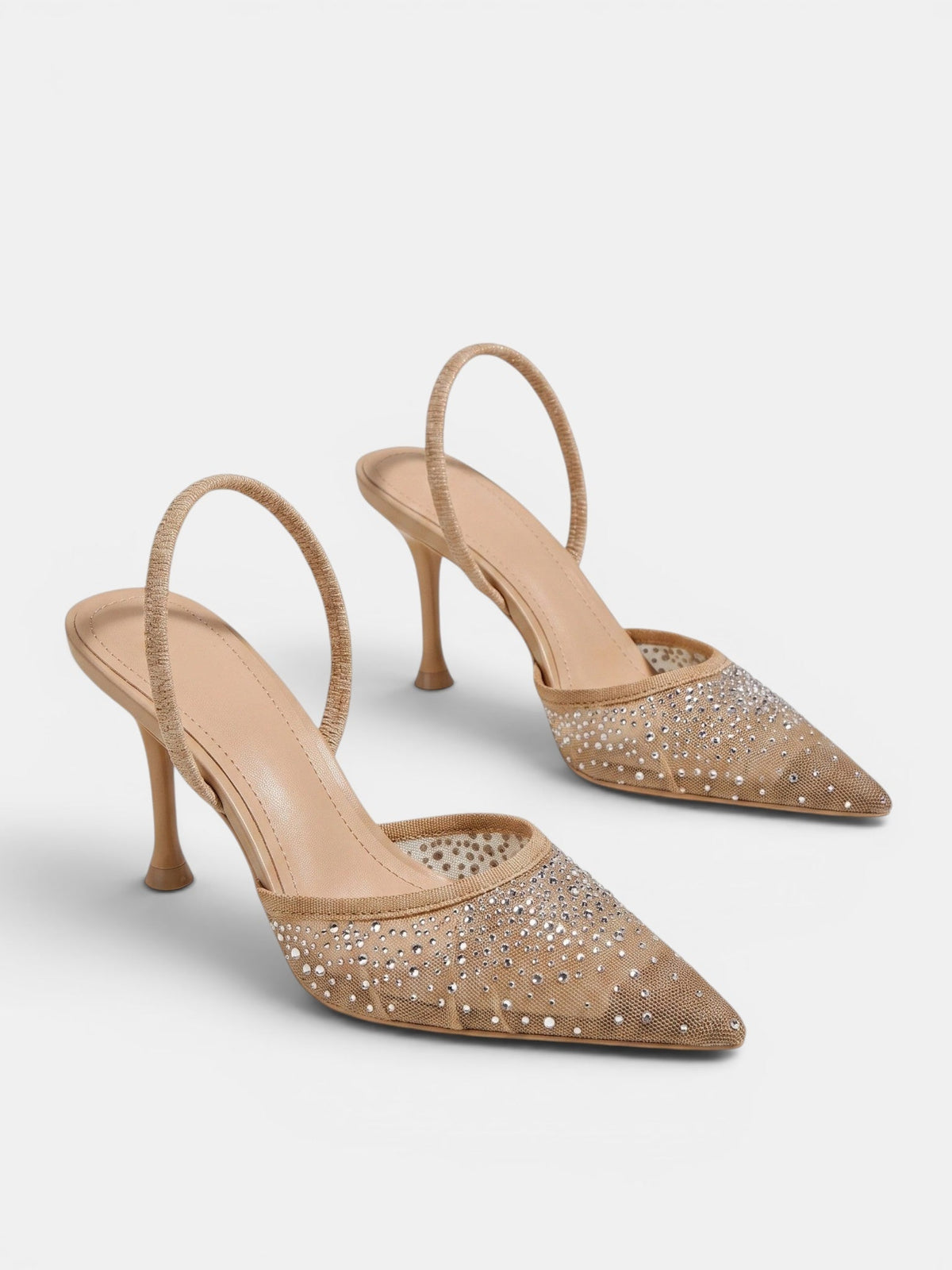 Gleamond | Women's Rhinestone Slingback Pumps with Pointed Toe and Mesh Upper Gleamond