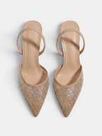Gleamond | Women's Rhinestone Slingback Pumps with Pointed Toe and Mesh Upper Gleamond