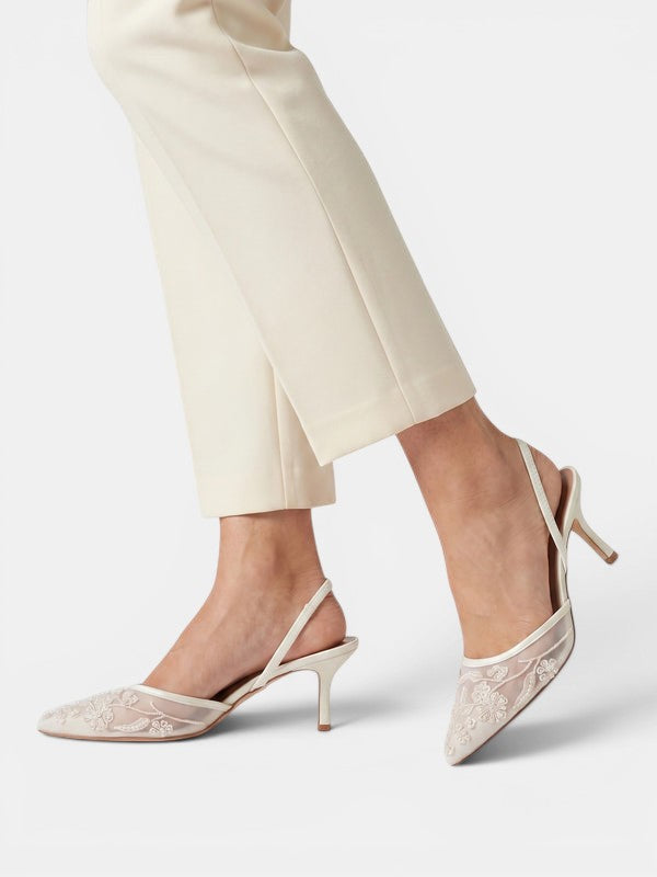 Gleamond | Women's Embroidered Mesh Slingback Heels Gleamond