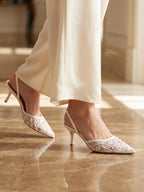 Gleamond | Women's Embroidered Mesh Slingback Heels Gleamond