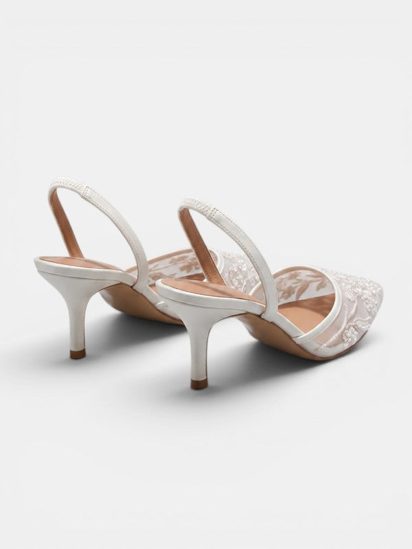 Gleamond | Women's Embroidered Mesh Slingback Heels Gleamond