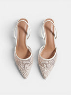 Gleamond | Women's Embroidered Mesh Slingback Heels Gleamond