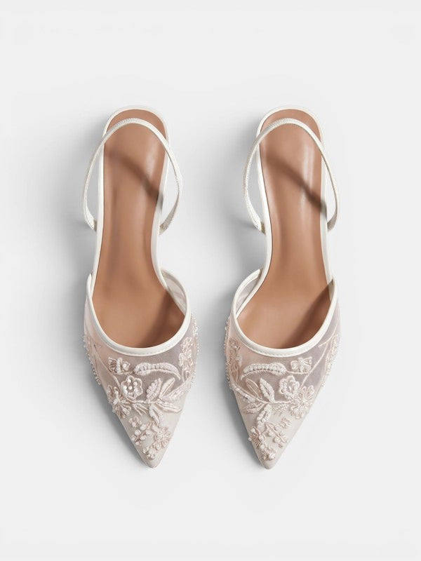 Gleamond | Women's Embroidered Mesh Slingback Heels Gleamond