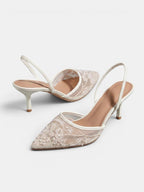 Gleamond | Women's Embroidered Mesh Slingback Heels Gleamond