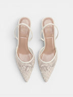 Gleamond | Women's Embroidered Mesh Slip-On Heels Gleamond