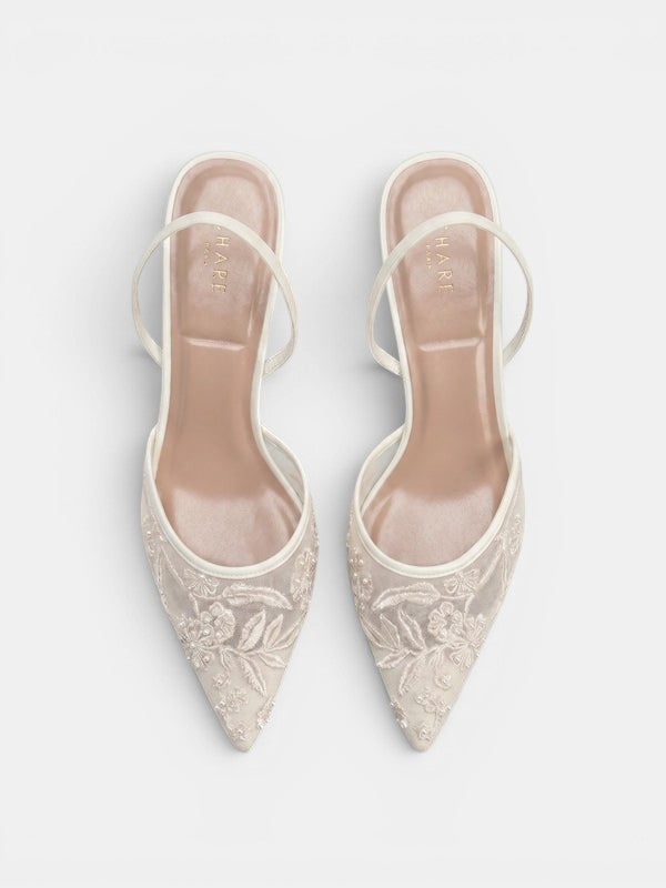 Gleamond | Women's Embroidered Mesh Slip-On Heels Gleamond