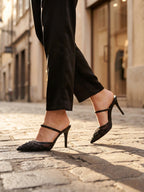 Gleamond | Women's Embroidered Mesh Slip-On Heels Gleamond