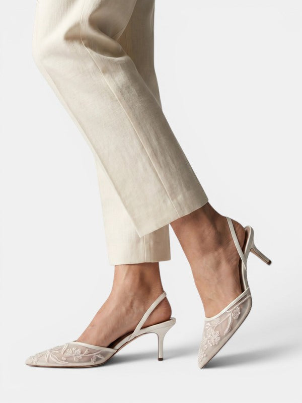 Gleamond | Women's Embroidered Mesh Slip-On Heels Gleamond