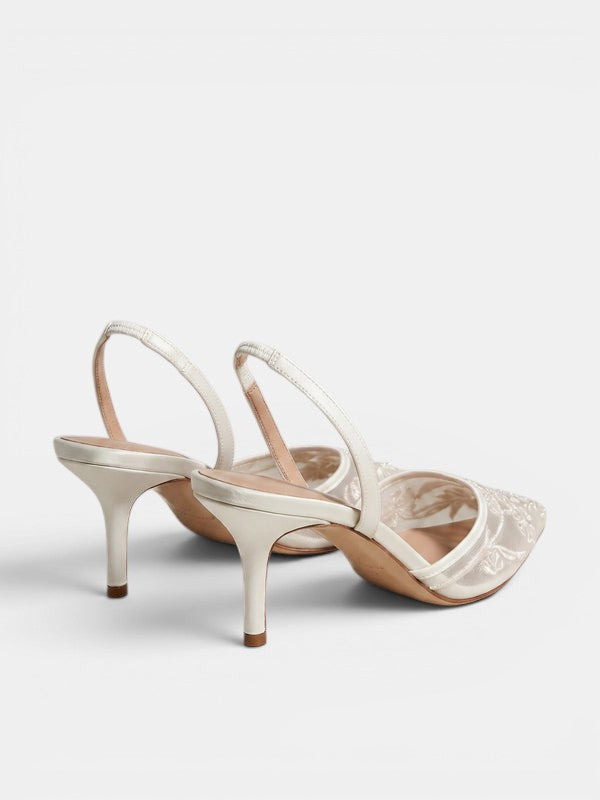 Gleamond | Women's Embroidered Mesh Slip-On Heels Gleamond