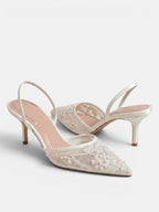 Gleamond | Women's Embroidered Mesh Slip-On Heels Gleamond