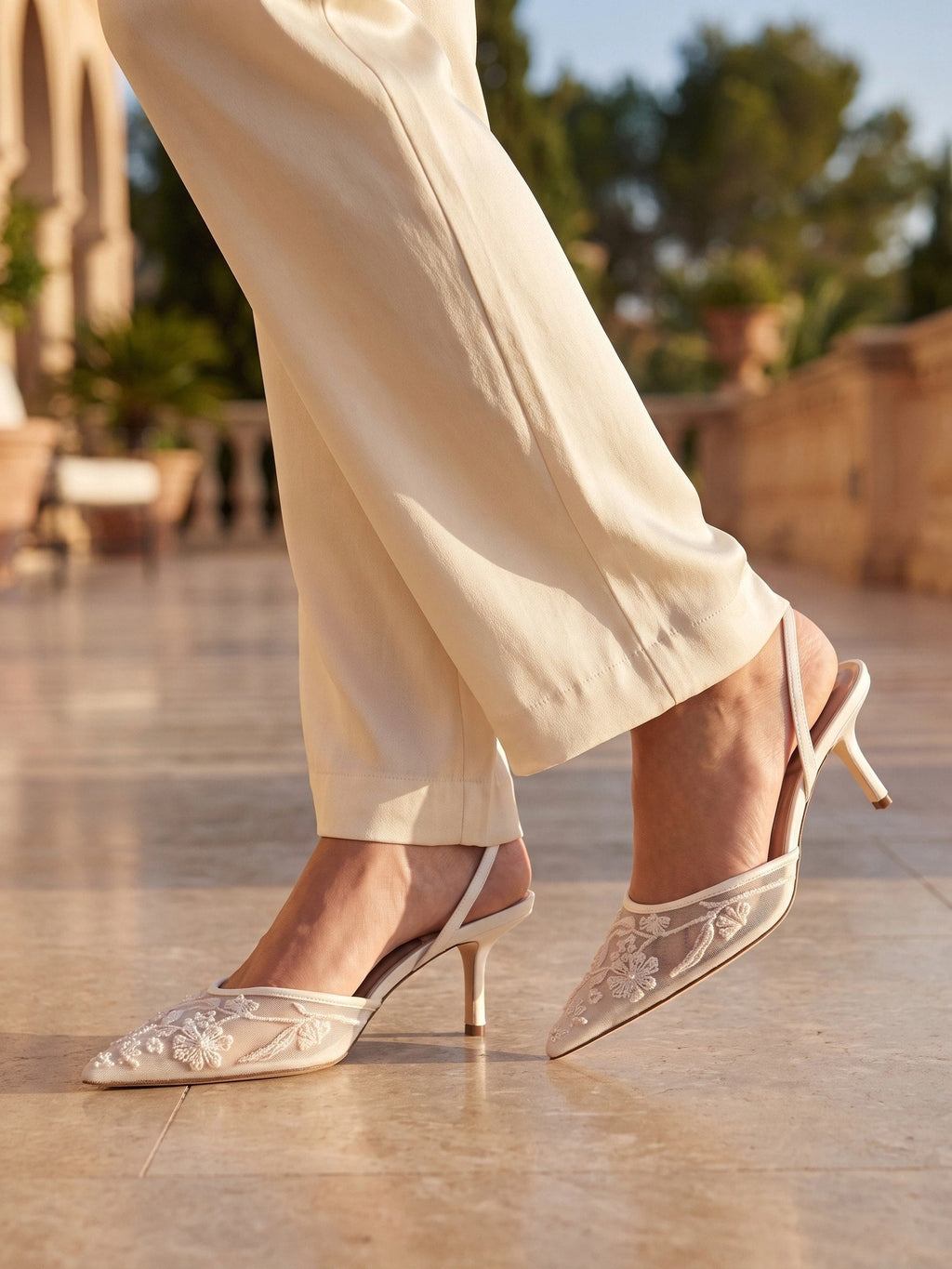 Gleamond | Women's Embroidered Mesh Slip-On Heels Gleamond