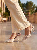 Gleamond | Women's Embroidered Mesh Slip-On Heels Gleamond