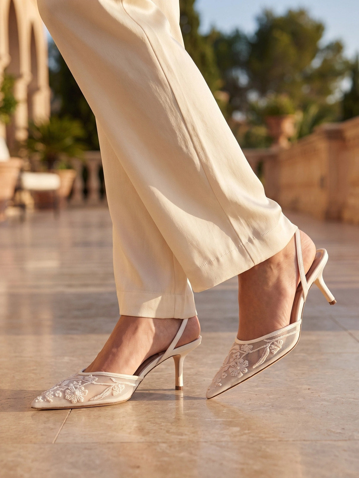 Gleamond | Women's Embroidered Mesh Slip-On Heels Gleamond