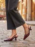Gleamond | Women's Embroidered Slingback Pumps with Pointed Toe Gleamond