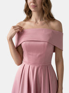 Gleamond | Women's Off Shoulder Fit and Flare Midi Dress with Pleated Full Skirt Gleamond