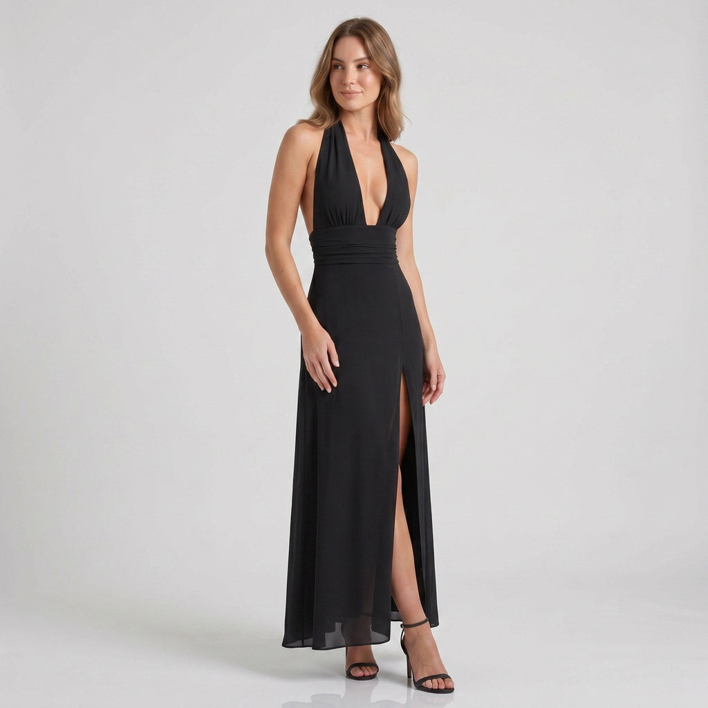 Gleamond | Women's Fitted Halter Neck Maxi Dress Gleamond