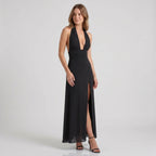 Gleamond | Women's Fitted Halter Neck Maxi Dress Gleamond