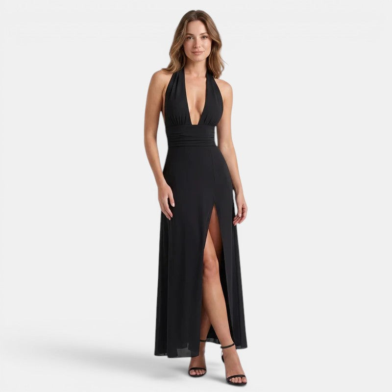 Gleamond | Women's Fitted Halter Neck Maxi Dress Gleamond