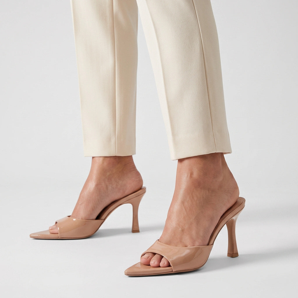 Gleamond | Women's Glossy Pointed Toe Mule Heels Gleamond