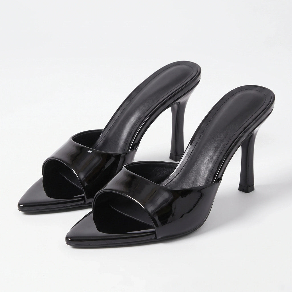 Gleamond | Women's Glossy Pointed Toe Mule Heels Gleamond