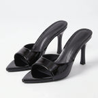Gleamond | Women's Glossy Pointed Toe Mule Heels Gleamond