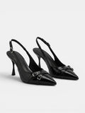 Gleamond | Women's Kitten Heel Pumps with Slingback Strap and Buckle Detail Gleamond