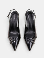 Gleamond | Women's Kitten Heel Pumps with Slingback Strap and Buckle Detail Gleamond