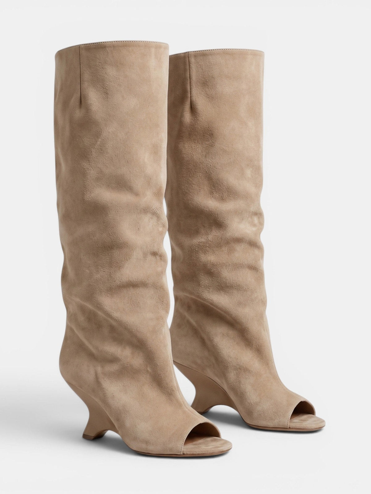 Gleamond | Women's Knee High Boots with Peep Toe and Sculpted Heel Gleamond