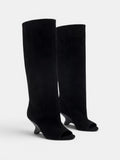 Gleamond | Women's Knee High Boots with Peep Toe and Sculpted Heel Gleamond