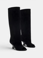 Gleamond | Women's Knee High Boots with Peep Toe and Sculpted Heel Gleamond